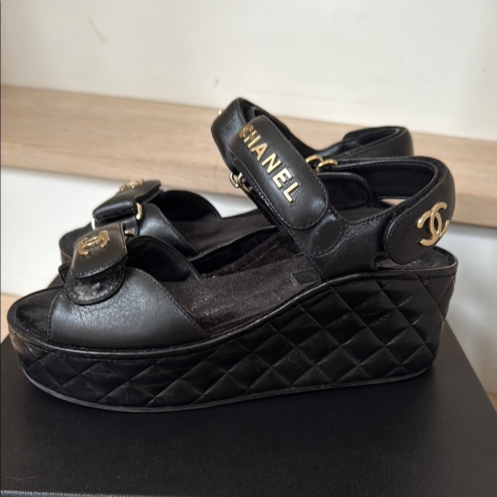 CHANEL Black Chunky Platform Sandals - Picture 3 of 9